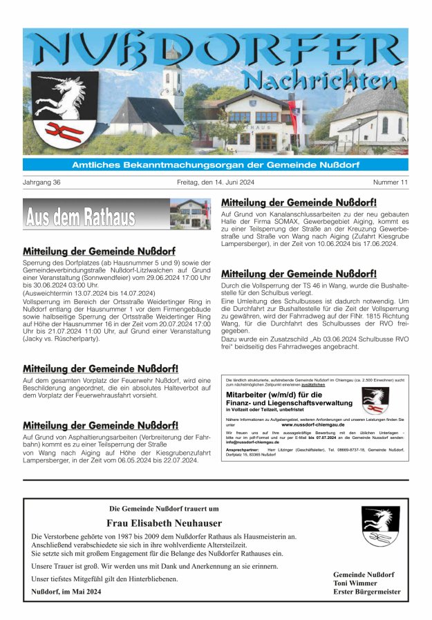 Nußdorfer Nachrichten Titelblatt 11/2024