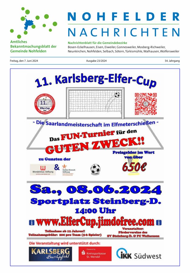 Nohfelder Nachrichten Titelblatt 23/2024