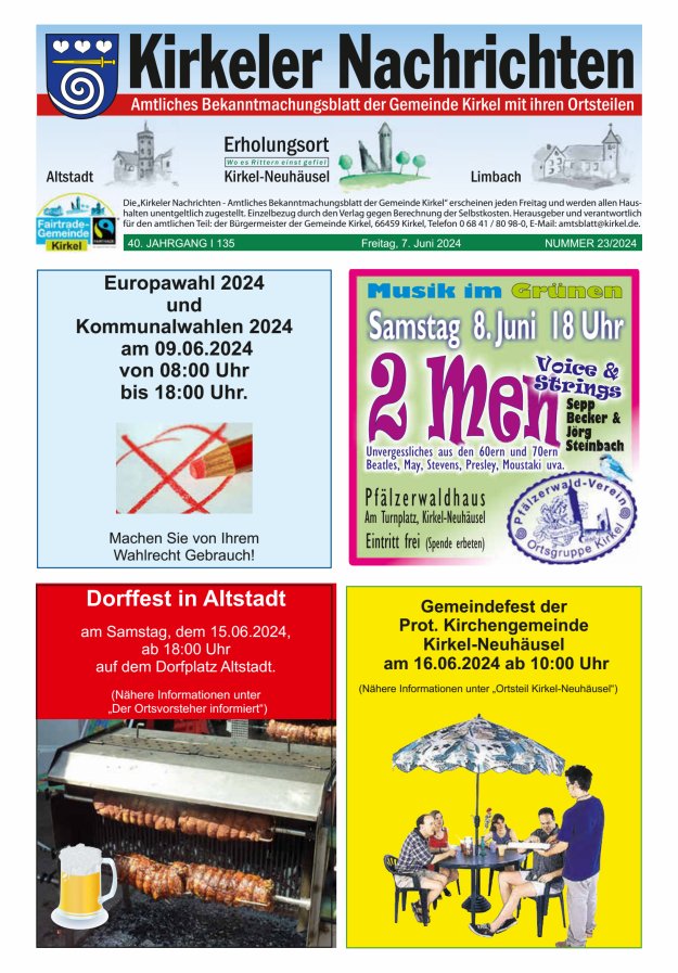 Kirkeler Nachrichten Titelblatt 23/2024