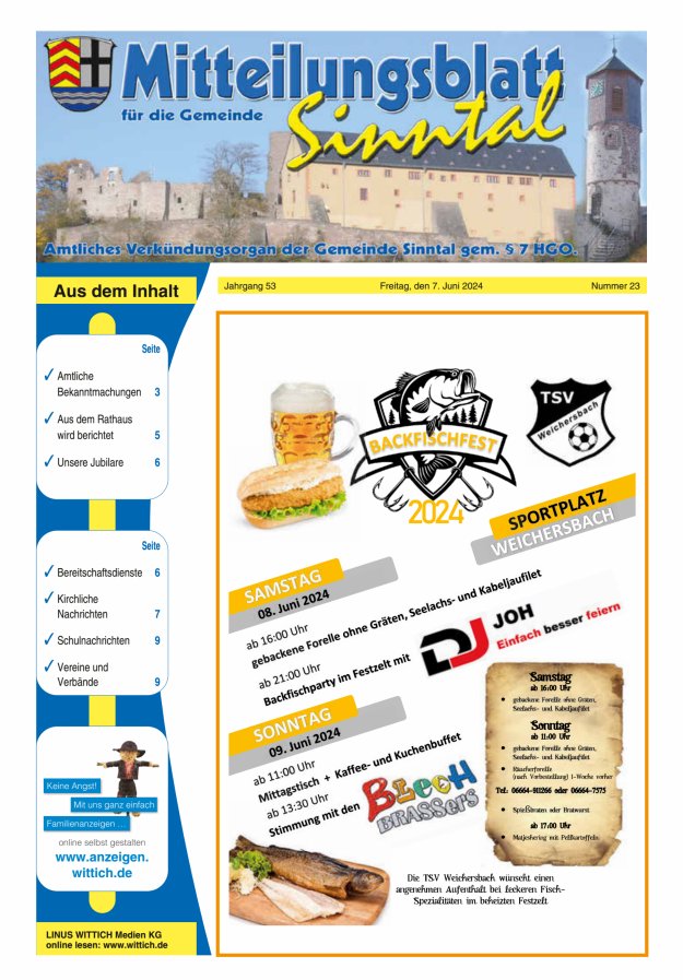 Mitteilungsblatt für die Gemeinde Sinntal Titelblatt 23/2024