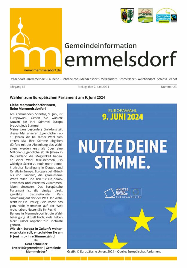Mitteilungsblatt der Gemeinde Memmelsdorf Titelblatt 23/2024