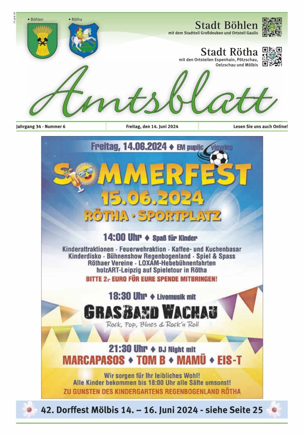 Amtsblatt der Stadt Böhlen Titelblatt 06/2024