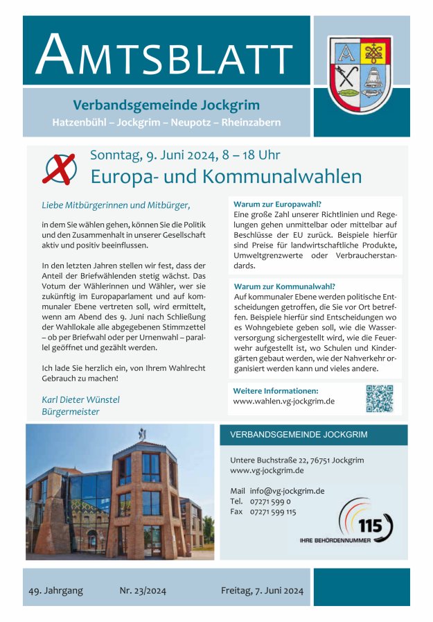Amtsblatt VG Jockgrim Titelblatt 23/2024