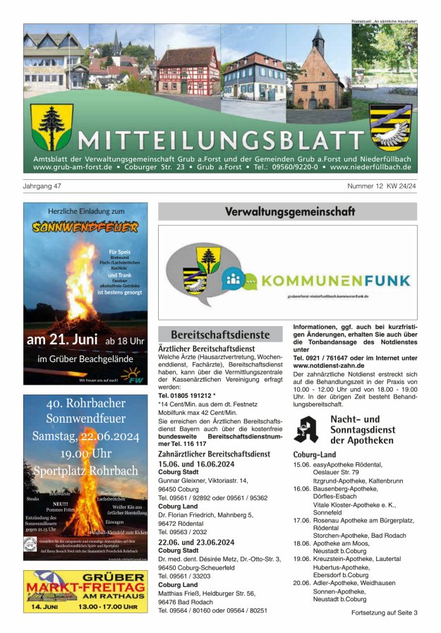 Amts- und Mitteilungsblatt der VGem Grub a.Forst Titelblatt 12/2024