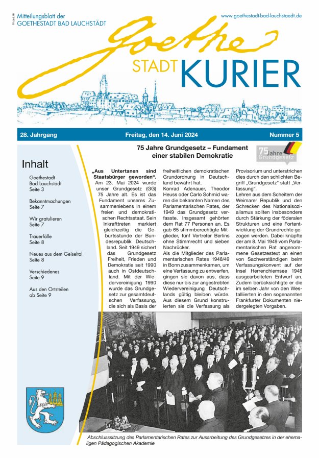Goethestadt Kurier - Mitteilungsblatt der Goethestadt Bad Lauchstädt Titelblatt 05/2024
