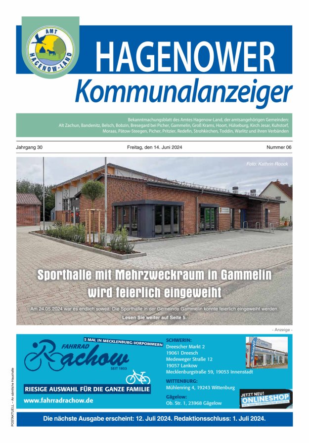 Hagenower Kommunalanzeiger Titelblatt 06/2024