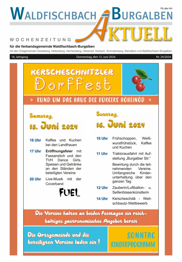 Amtsblatt der Verbandsgemeinde Waldfischbach-Burgalben Titelblatt 24/2024