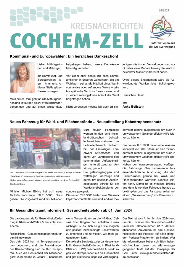 Kreisnachrichten Cochem-Zell Titelblatt 24/2024