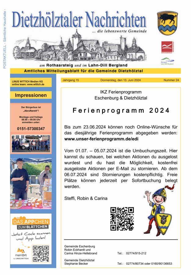 Dietzhölztaler Nachrichten Titelblatt 24/2024