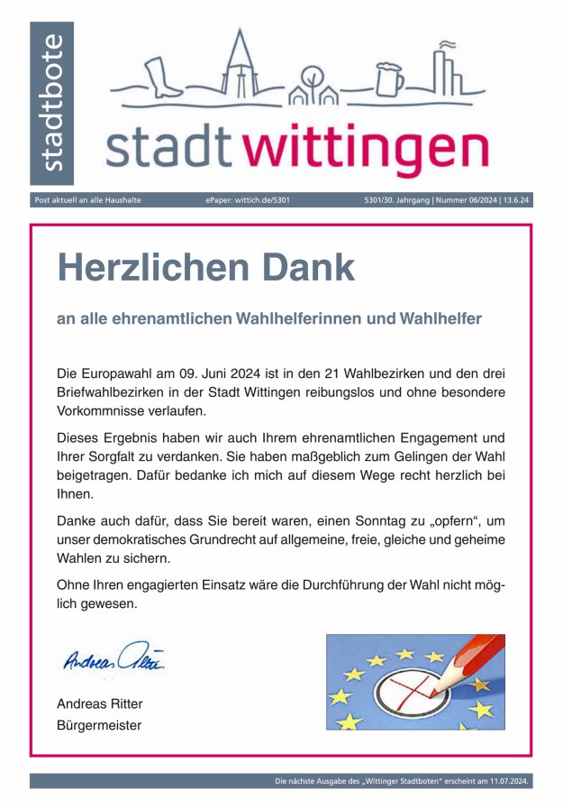 Wittinger Stadtbote Titelblatt 06/2024