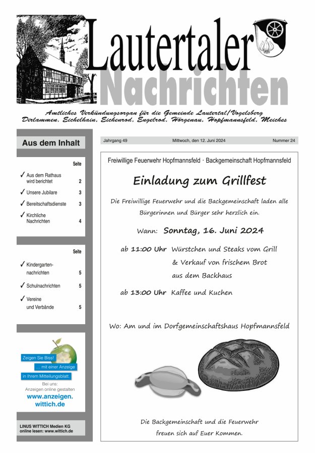 Lautertaler Nachrichten Titelblatt 24/2024