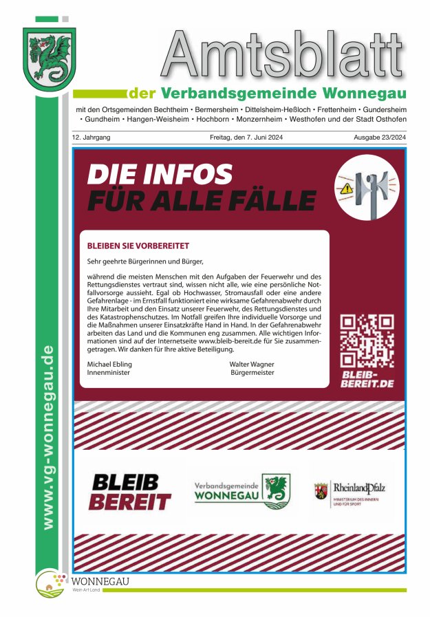 Amtsblatt VG Wonnegau Titelblatt 23/2024