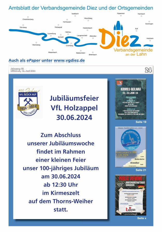 Mitteilungsblatt der Verbandsgemeinde Diez und der Ortsgemeinden Titelblatt 24/2024