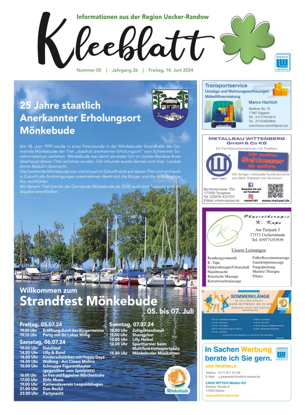 Kleeblatt - Mitteilungsblatt der Region Uecker-Randow Titelblatt 05/2024