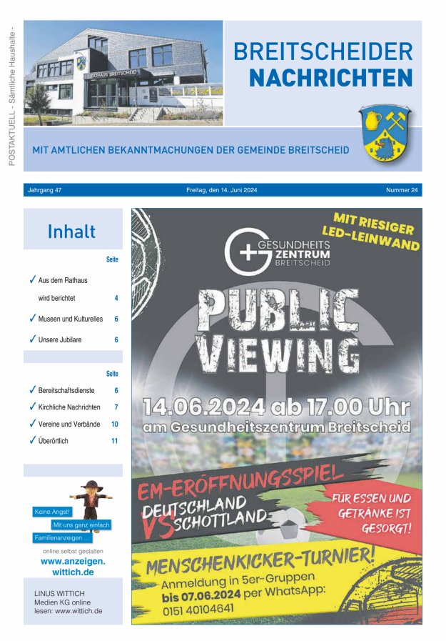 Breitscheider Nachrichten Titelblatt 24/2024