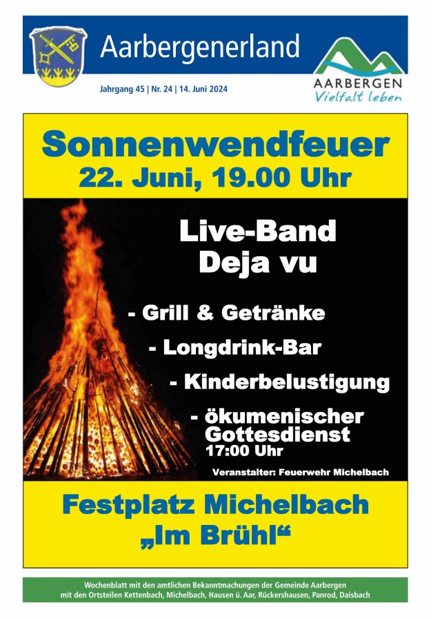 Aarbergenerland - Wochenblatt mit den amtlichen Bekanntmachungen Titelblatt 24/2024
