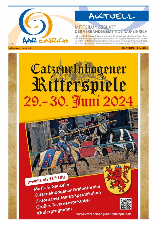 Mitteilungsblatt der Verbandsgemeinde Aar-Einrich Ausgabe Katzenelnbogen Titelblatt 24/2024