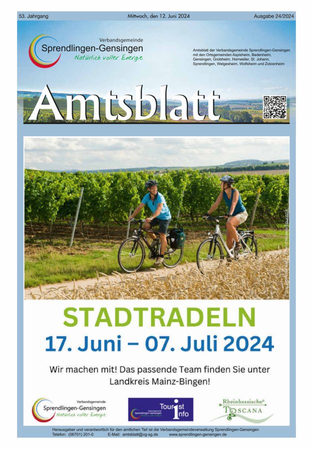 Amtsblatt VG Sprendlingen-Gensingen Titelblatt 24/2024