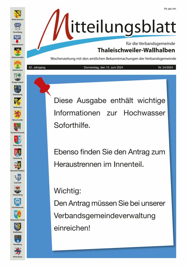 Mitteilungsblatt VG Thaleischweiler-Wallhalben Titelblatt 24/2024