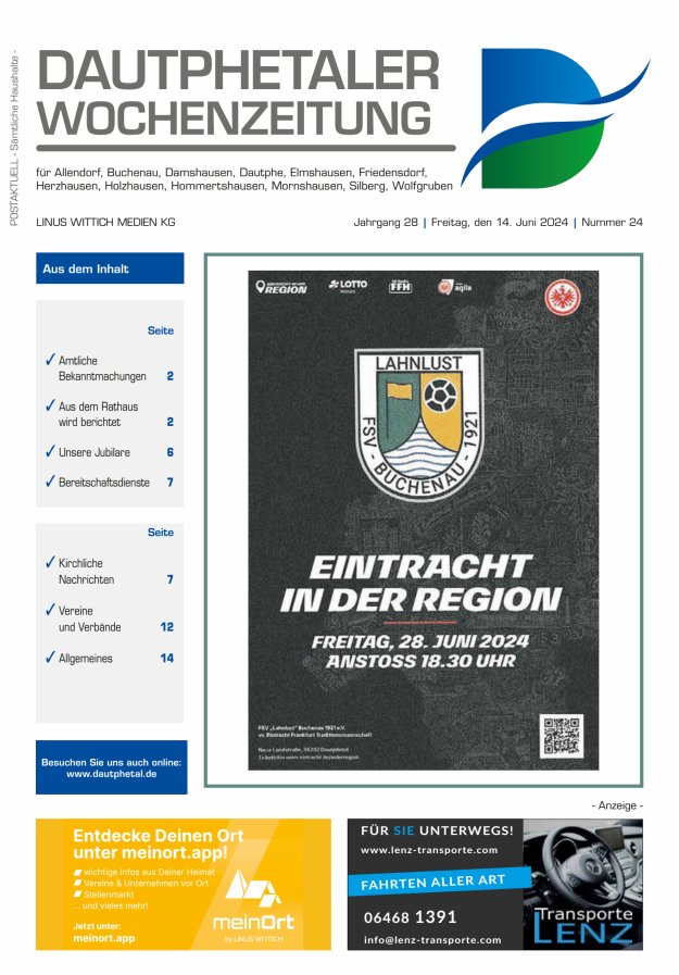 Dautphetaler Wochenzeitung Titelblatt 24/2024