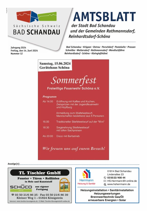 Amtsblatt der Stadt Bad Schandau und der Gemeinden Titelblatt 12/2024