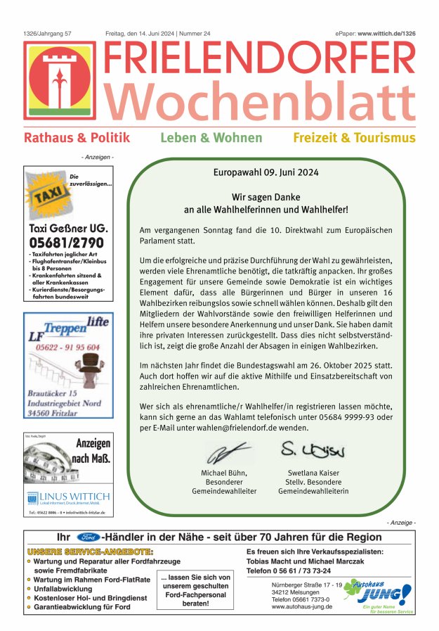 Frielendorfer Wochenblatt Titelblatt 24/2024