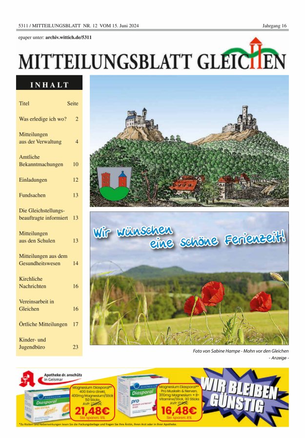 Mitteilungsblatt Gleichen Titelblatt 12/2024