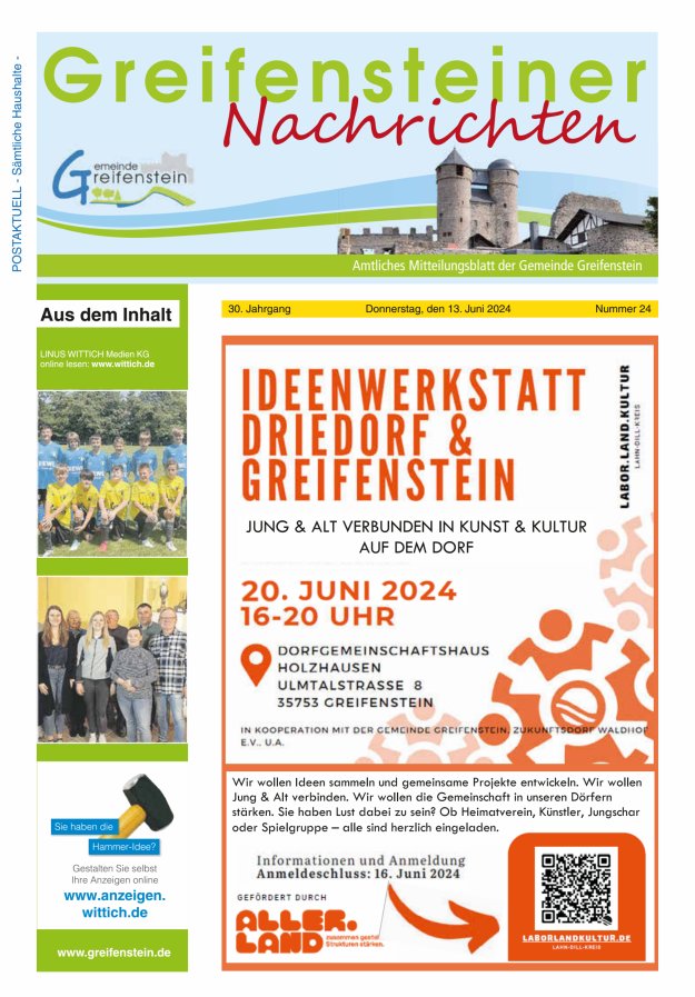 Mitteilungsblatt der Gemeinde Greifenstein Titelblatt 24/2024