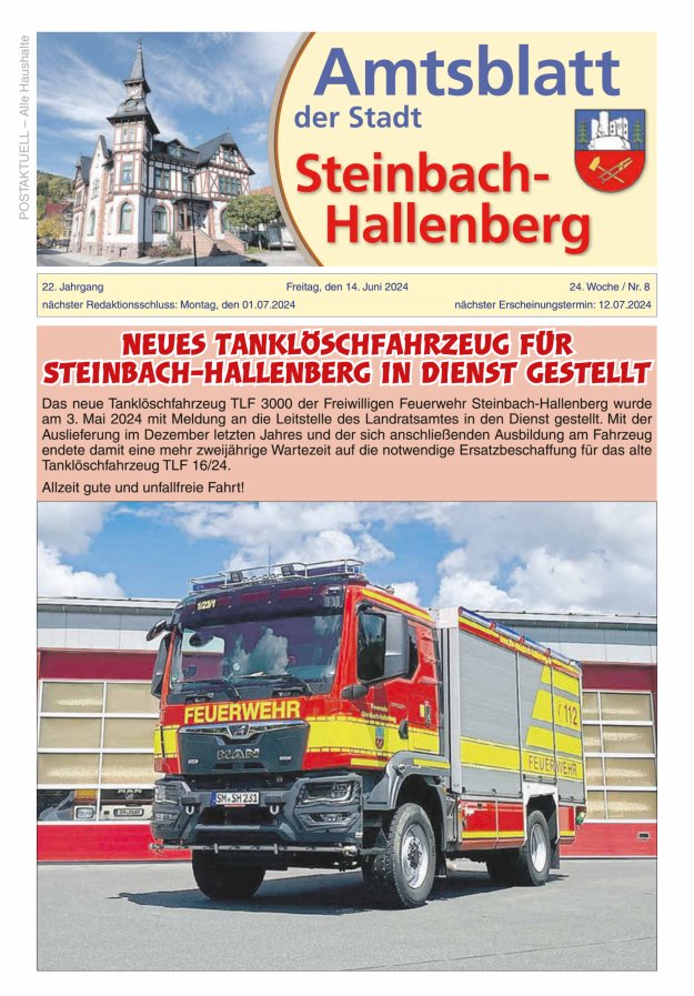 Amtsblatt der Stadt Steinbach-Hallenberg Titelblatt 08/2024