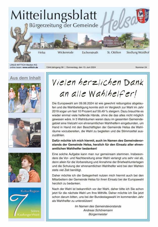 Mitteilungsblatt Helsa Titelblatt 24/2024