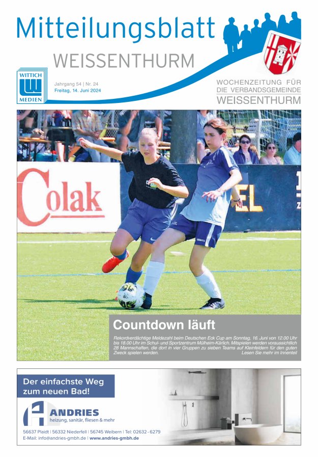 Mitteilungsblatt für den Bereich der Verbandsgemeinde Weißenthurm Titelblatt 24/2024