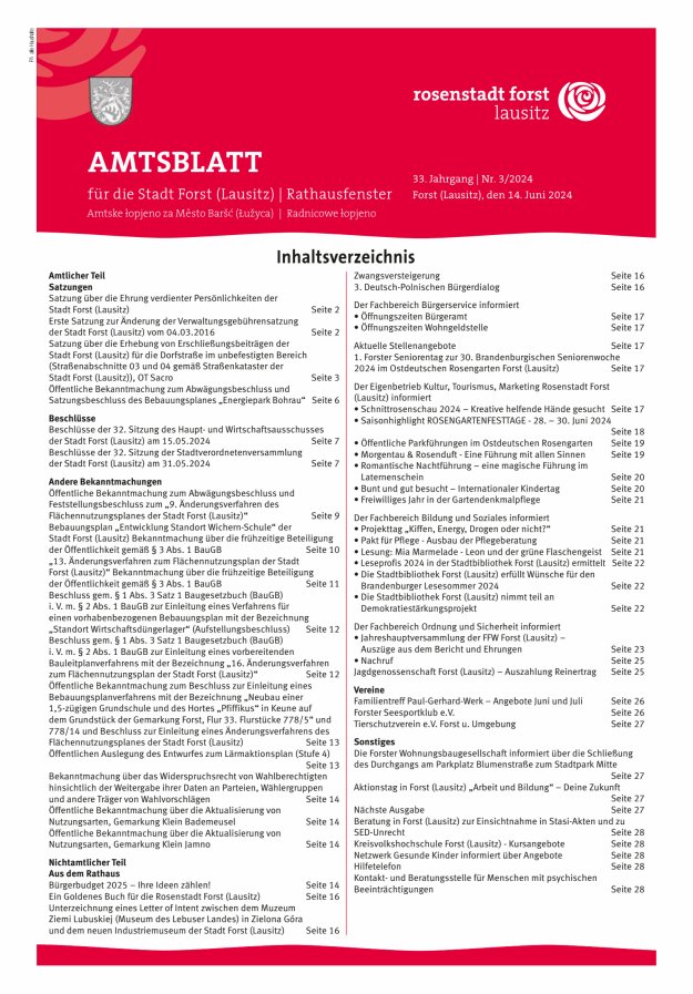 Amtsblatt für die Stadt Forst (Lausitz) Titelblatt 03/2024