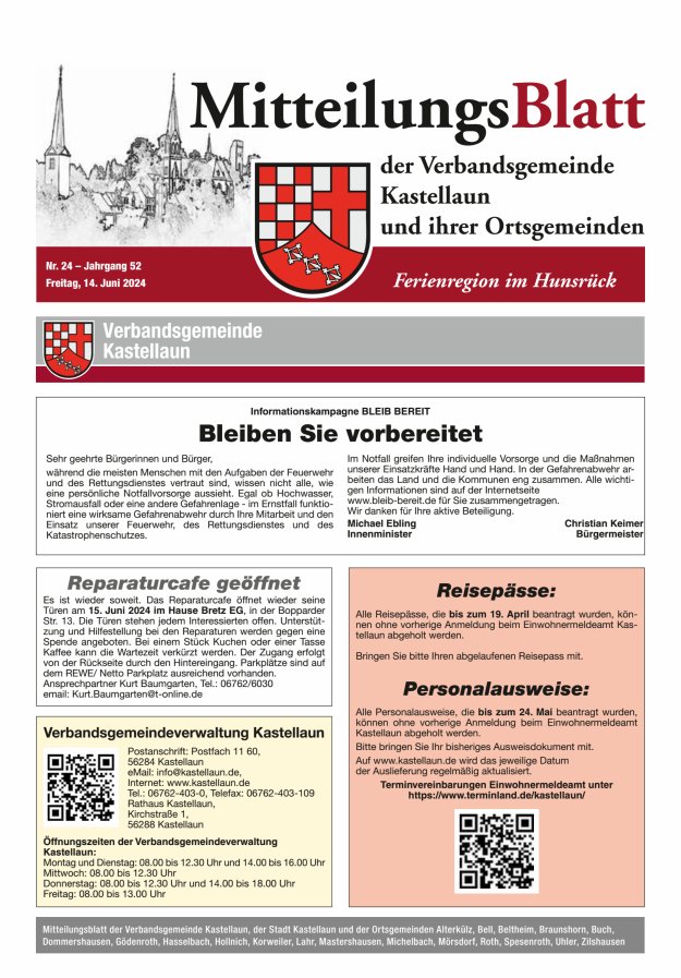 Mitteilungsblatt Kastellaun Titelblatt 24/2024