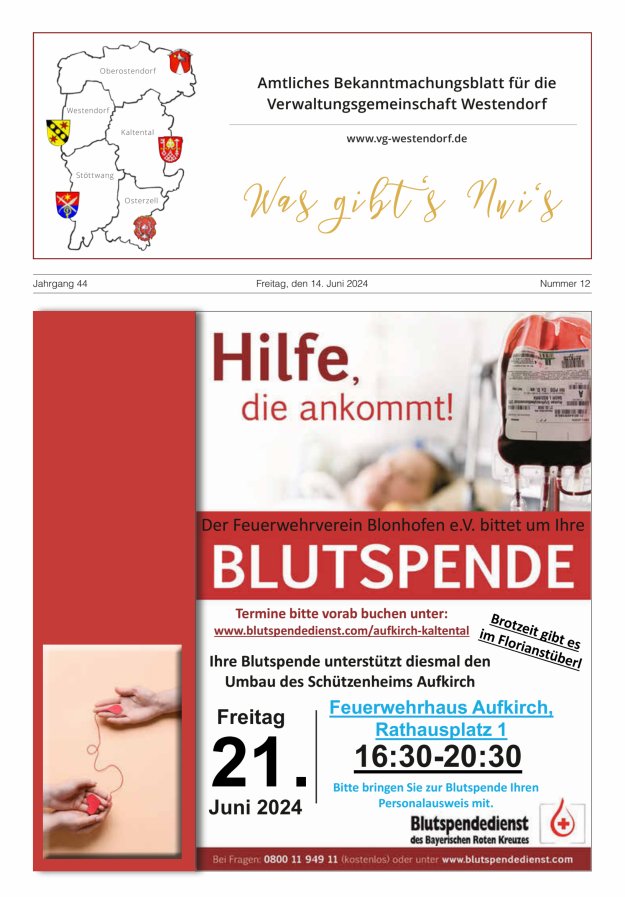 Was gibt's Nui's Amtliches Bekanntmachungsblatt für die VG Westendorf Titelblatt 12/2024