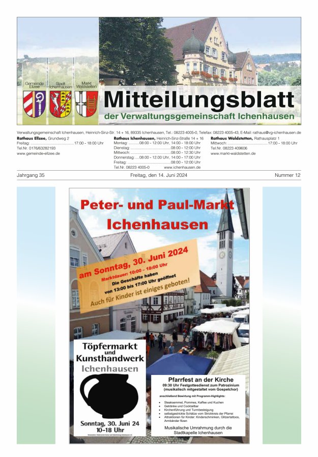 Mitteilungsblatt der Verwaltungsgemeinschaft Ichenhausen Titelblatt 12/2024