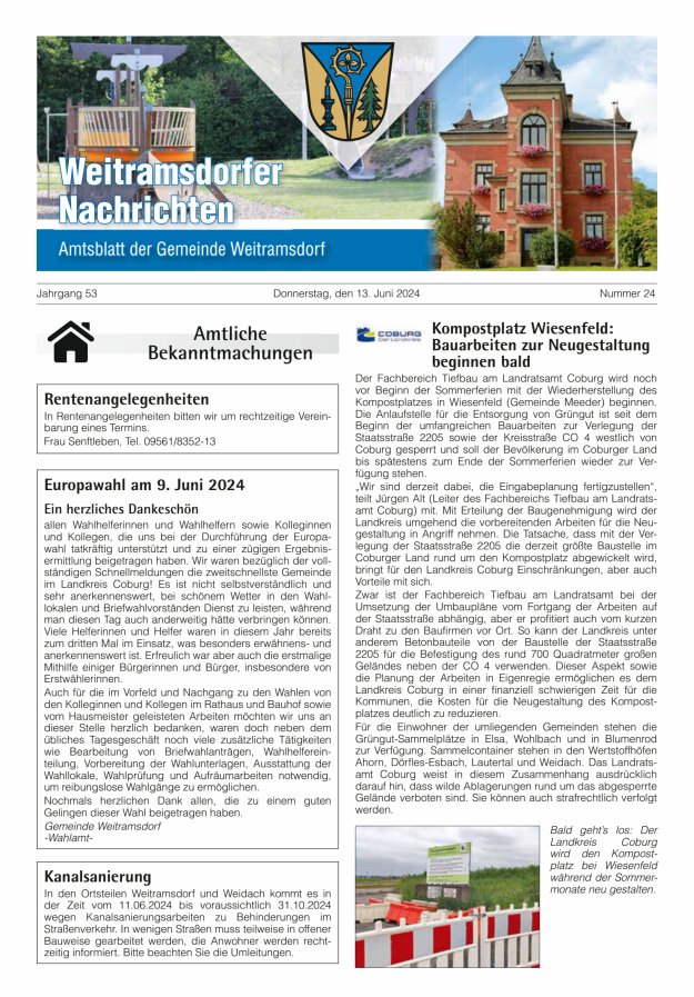 Weitramsdorfer Nachrichten Titelblatt 24/2024