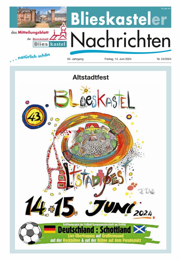 Blieskasteler Nachrichten  Titelblatt 24/2024