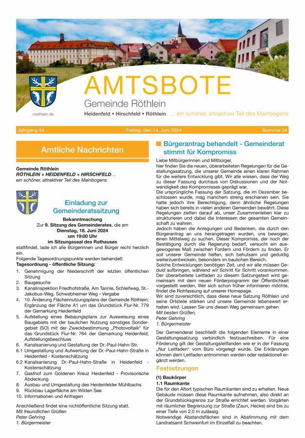 Amtsbote der Großgemeinde Röthlein Titelblatt 24/2024