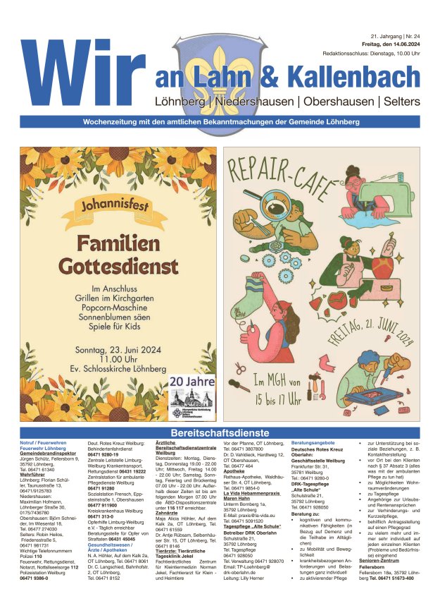 Amtliches Mitteilungsblatt der Gemeinde Löhnberg Titelblatt 24/2024