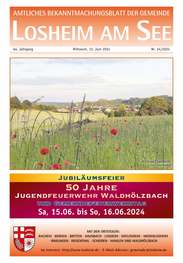 Amtliches Bekanntmachungsblatt der Gemeinde Losheim am See Titelblatt 24/2024