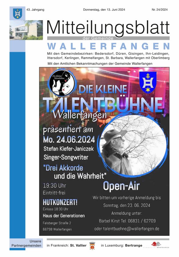 Mitteilungsblatt Gemeinde Wallerfangen Titelblatt 24/2024