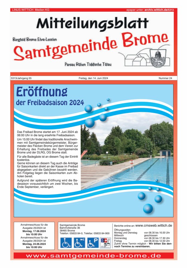 Mitteilungsblatt der Samtgemeinde Brome Titelblatt 24/2024