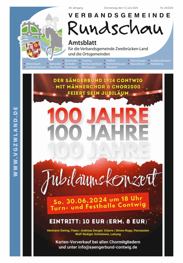 Verbandsgemeinde Rundschau Zweibrücken-Land Titelblatt 24/2024