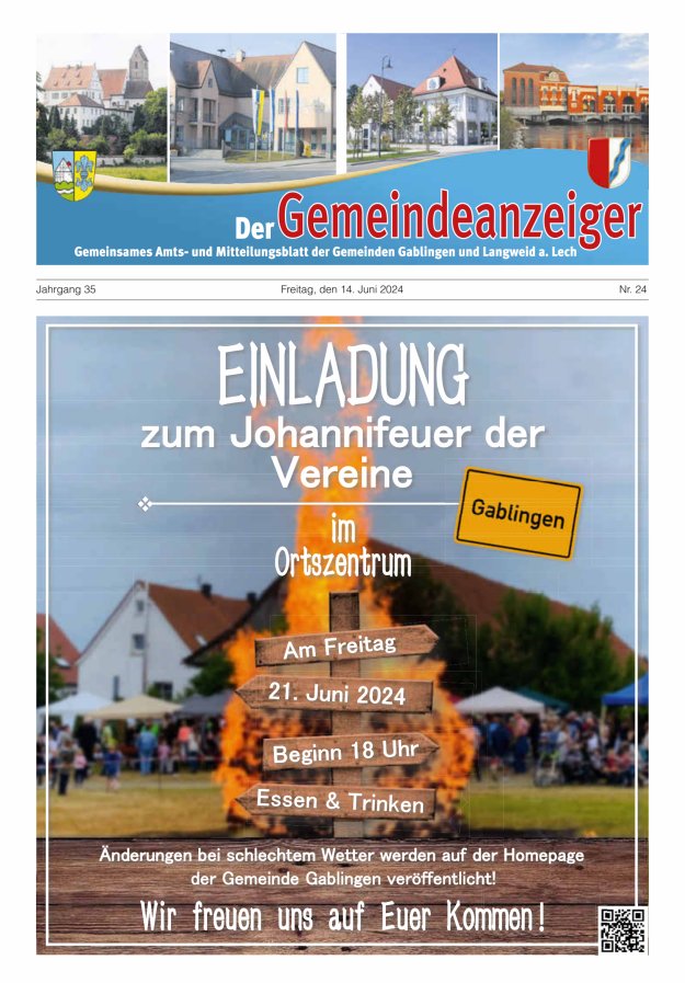 Der Gemeindeanzeiger - Gablingen Langweid Titelblatt 24/2024