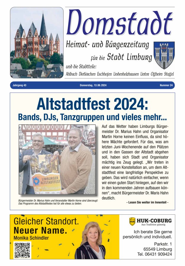 Domstadt - Heimat- und Bürgerzeitung für die Stadt Limburg Titelblatt 24/2024