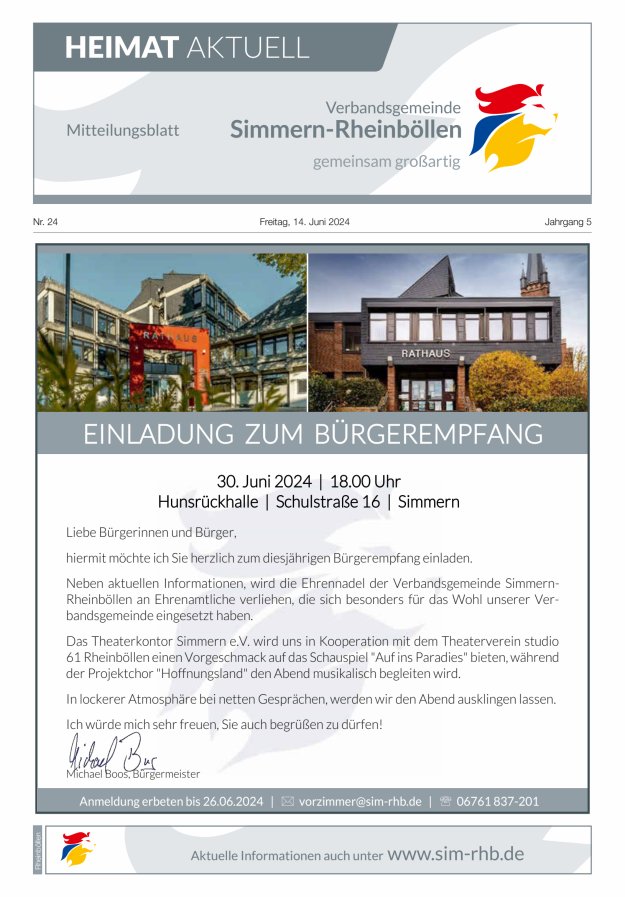 Heimat Aktuell Mitteilungsblatt der VG Simmern-Rheinböllen-Ausg Rheinböllen Titelblatt 24/2024
