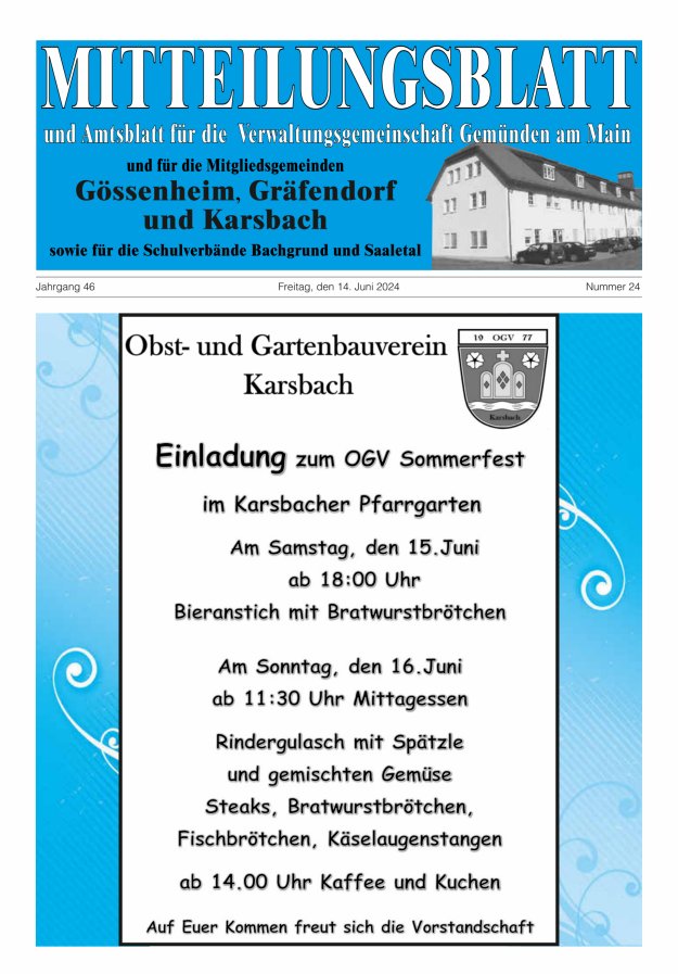 Mitteilungsblatt der VG Gemünden a Main Titelblatt 24/2024
