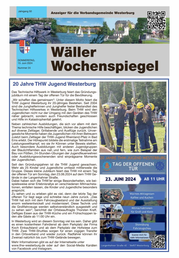 Wäller Wochenspiegel - Anzeiger für die Verbandsgemeinde Westerburg Titelblatt 24/2024