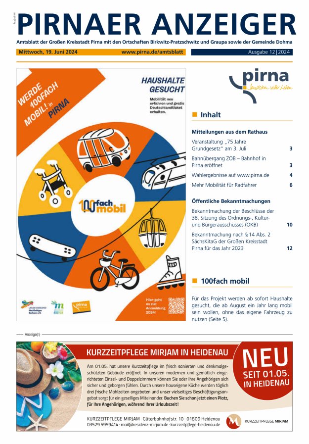 Pirnaer Anzeiger Titelblatt 13/2024