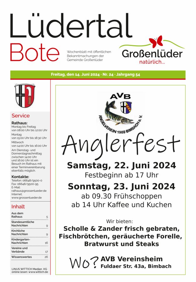 Wochenblatt mit öffentlichen Bekanntmachungen der Gemeinde Großenlüder Titelblatt 24/2024